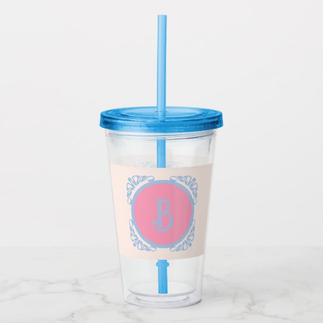 Personalised pink and blue  acrylic tumbler (Front)