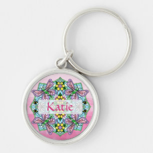 Personalised Pink and Blue Butterfly Mandala Key Ring