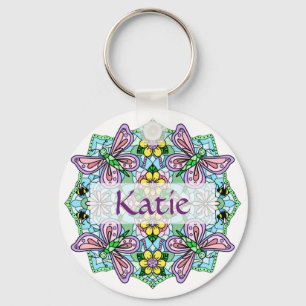 Personalised Pink and Blue Butterfly Mandala Key Ring