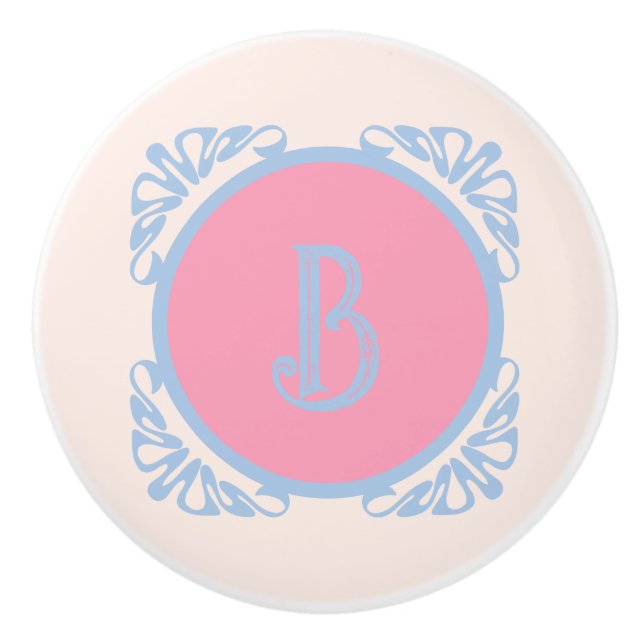 Personalised pink and blue  ceramic knob (Front)