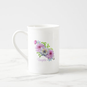 Personalised Pink and Blue Floral Bone China Mug