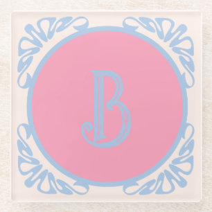 Personalised pink and blue glass coaster