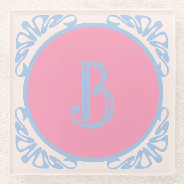 Personalised pink and blue  glass coaster (Front)