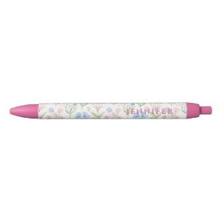 Personalised Pink and Blue Grandmillennial Floral Red Ink Pen