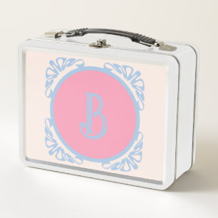 Personalised pink and blue  metal lunch box