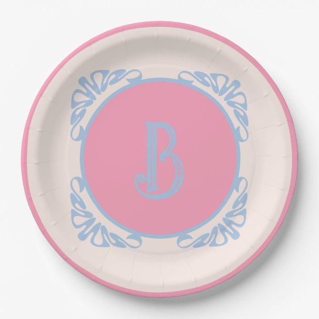 Personalised pink and blue  paper plate (Front)