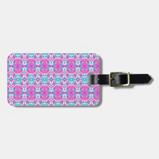Personalised Pink and Blue Pattern Luggage Tag (Front Horizontal)