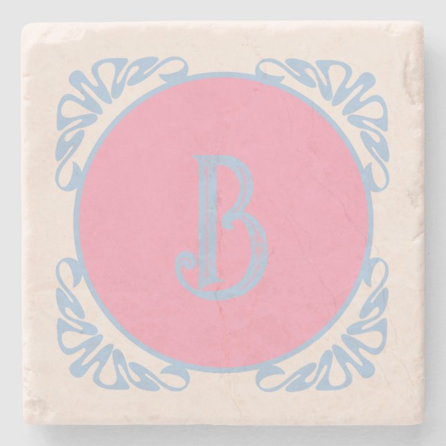 Personalised pink and blue  stone coaster (Front)