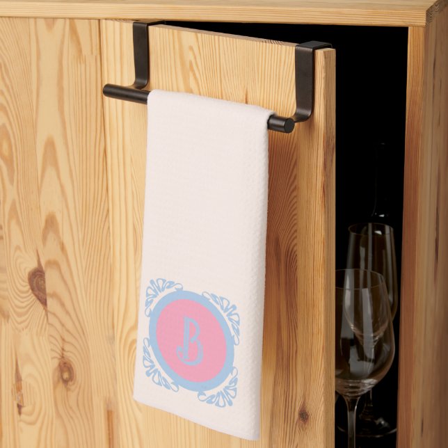 Personalised pink and blue  tea towel (Thirds Fold)