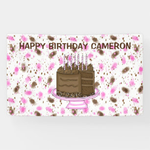 Personalised Pink and Brown Dots Happy Birthday Banner