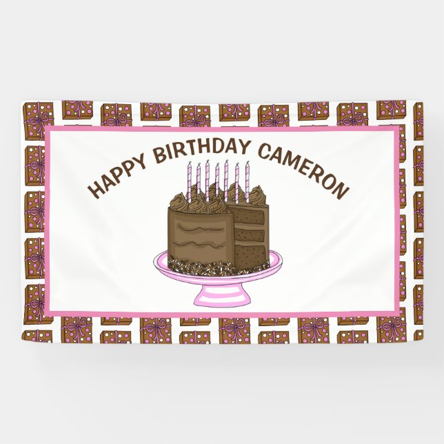 Personalised Pink and Brown Happy Birthday Banner (Horizontal)