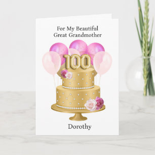 Personalised Pink and Gold 100th Birthday Cake Card
