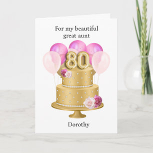Personalised Pink and Gold 80th Birthday Cake Card