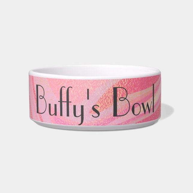 Personalised Pink and Gold Swirl Marble Pet Bowl (Front)