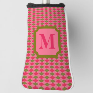 Personalised Pink and Green Argyle Diamond Golf Head Cover