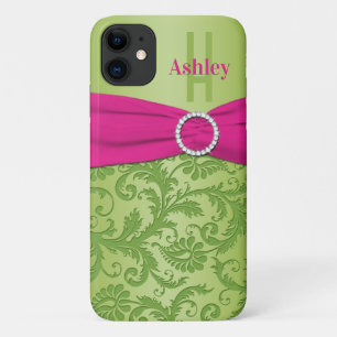 Personalised Pink and Green Damask Case-Mate iPhone Case