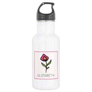 Personalised Pink and Green Long Stem Wildflower 532 Ml Water Bottle