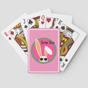 Personalised Pink and Green Lucky White Rabbit Playing Cards