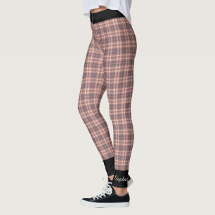 Personalised Pink and Grey Plaid with Black Trim Leggings