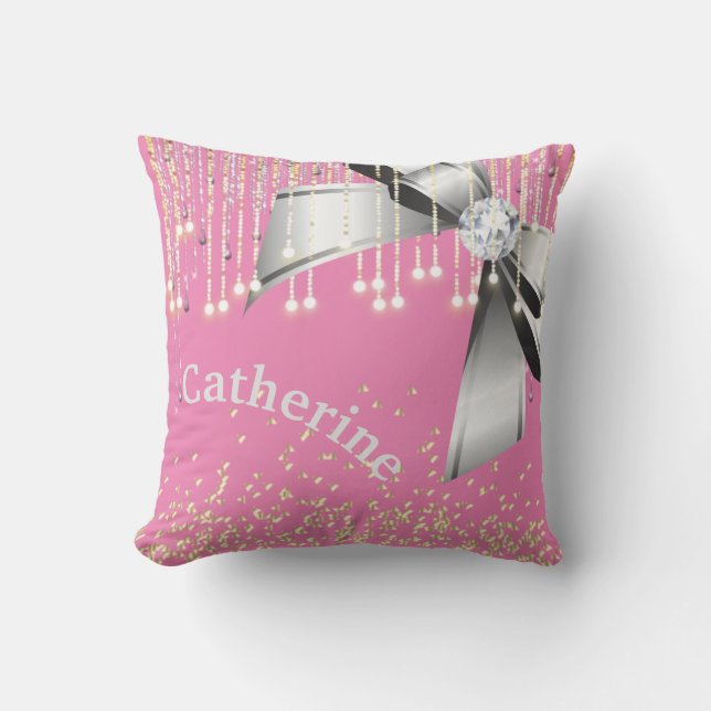 Personalised pink and lavender glitter glam gift cushion (Front)