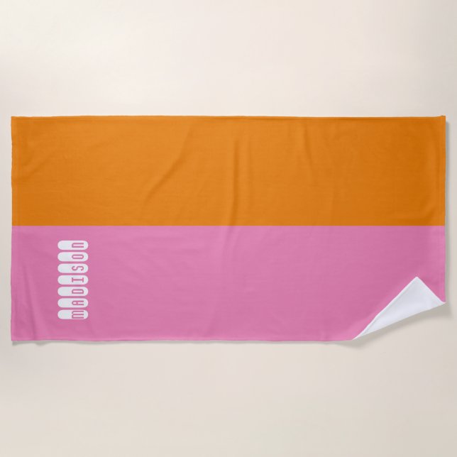 Personalised Pink and Orange Beach Towel Mat (Front)