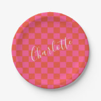 Personalised Pink and Orange Chequerboard Pattern