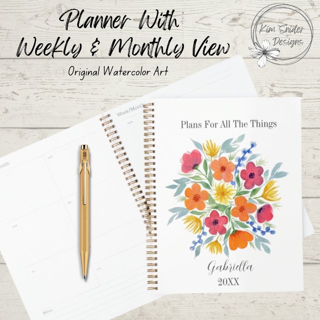 Personalised Pink and Orange Watercolor Flowers Planner (Creator Uploaded)
