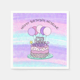 Personalised Pink and Purple Happy Birthday   Napkin