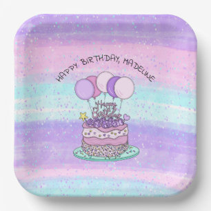 Personalised Pink and Purple Happy Birthday Paper Plate