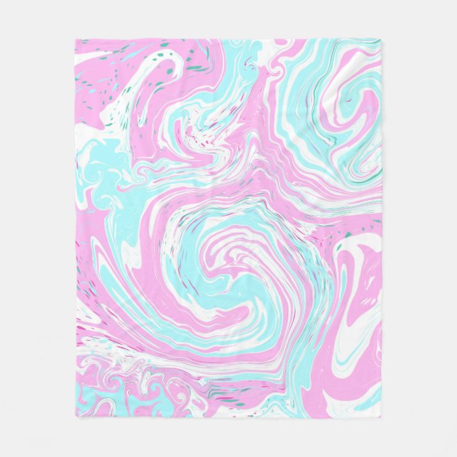 Personalised Pink and Teal Marble Swirl Fluid Art  Fleece Blanket (Front)