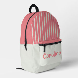 Personalised pink and vintage white striped printed backpack