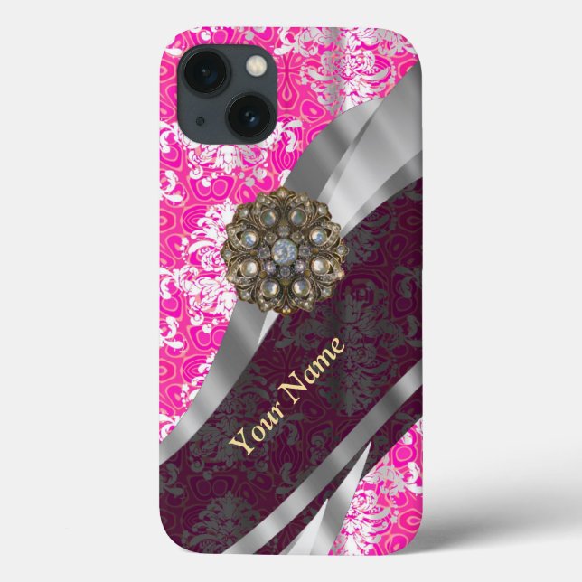Personalised pink and white damask pattern Case-Mate iPhone case (Back)