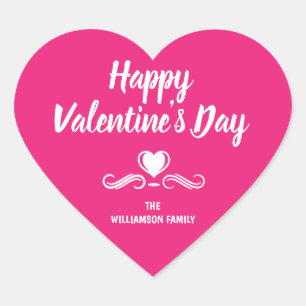 Personalised Pink and White Happy Valentines Day Heart Sticker