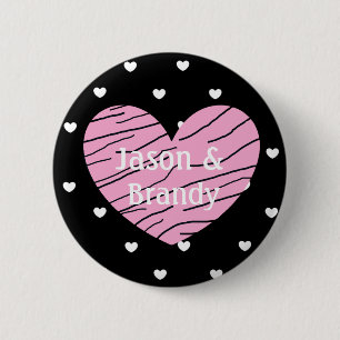 Personalised Pink and White Hearts Couple Button