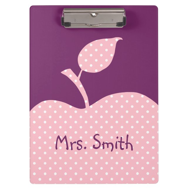 Personalised Pink and White Polka Dot Apple Clipboard (Front)