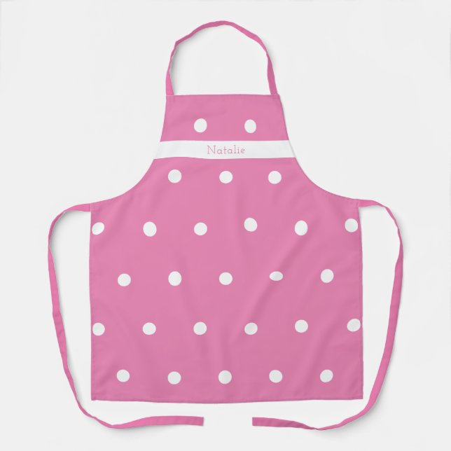 Personalised Pink and White Polka Dot Apron (Front)