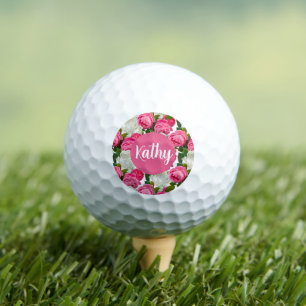 Personalised Pink and White Rose Floral for Her Golf Balls