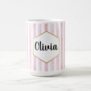 Personalised Pink and White Striped Coffee Mug