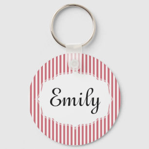 Personalised Pink and White Striped Keychain