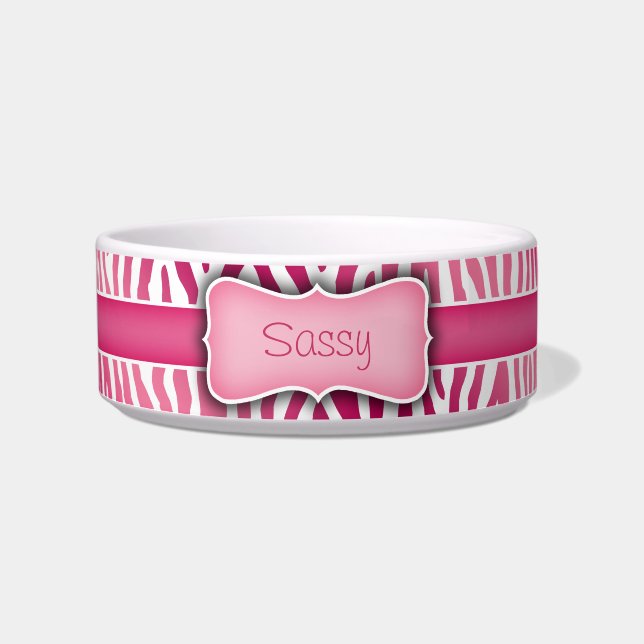 Personalised Pink and White Zebra Pattern Bowl (Front)