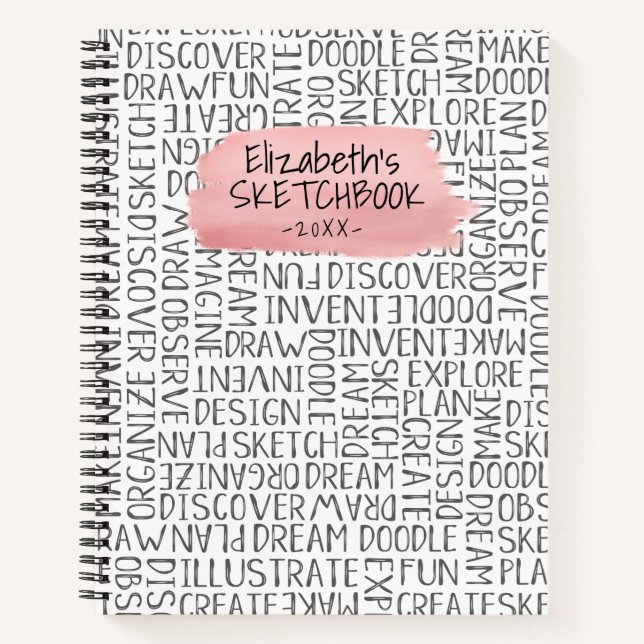 Personalised Pink Artist Sketchbook Notebook (Front)