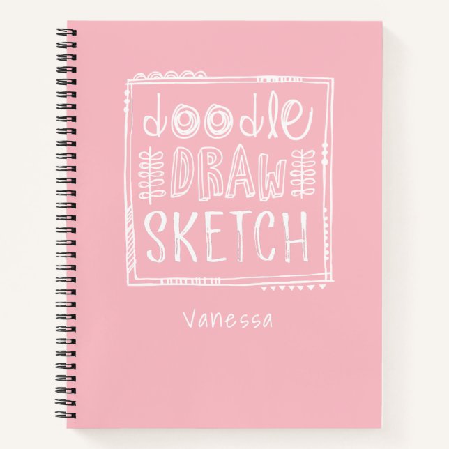 Personalised Pink Artist Sketchbook with Name Notebook (Front)
