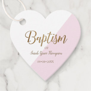 Personalised Pink Baby baptism HEART thank you Favour Tags