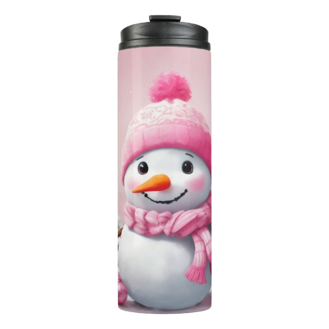 Personalised Pink Baby Christmas Snowman Thermal Tumbler (Front)