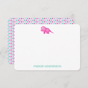 Personalised Pink Baby Dinosaur Stationery Thank You Card