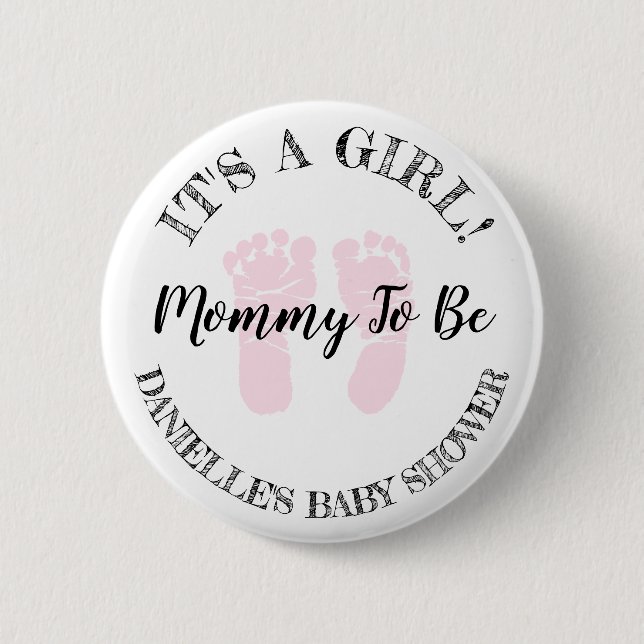 Personalised Pink Baby Footprints Mum to be Button (Front)