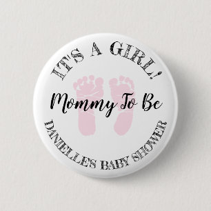Personalised Pink Baby Footprints Mum to be Button