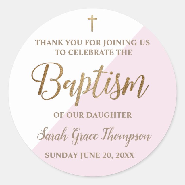 Personalised Pink Baby girl baptism thank you Classic Round Sticker (Front)