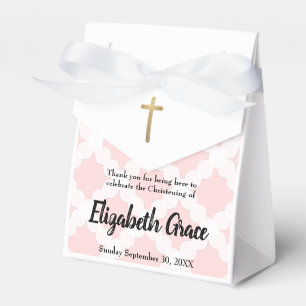 Personalised Pink Baby girl Christening Gold Cross Favour Box