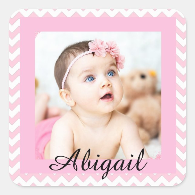 Personalised Pink Baby Photo Stickers (Front)